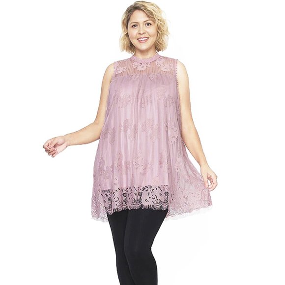 PLUS SZ Babydoll Crochet Lace Tunic Top - T16856X - Picture 2 of 6